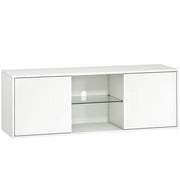 Mobile Porta TV fino a 55" Sospeso o a Terra Ante Soft Close Foro Passacavi e Ripiano in Vetro Bianco