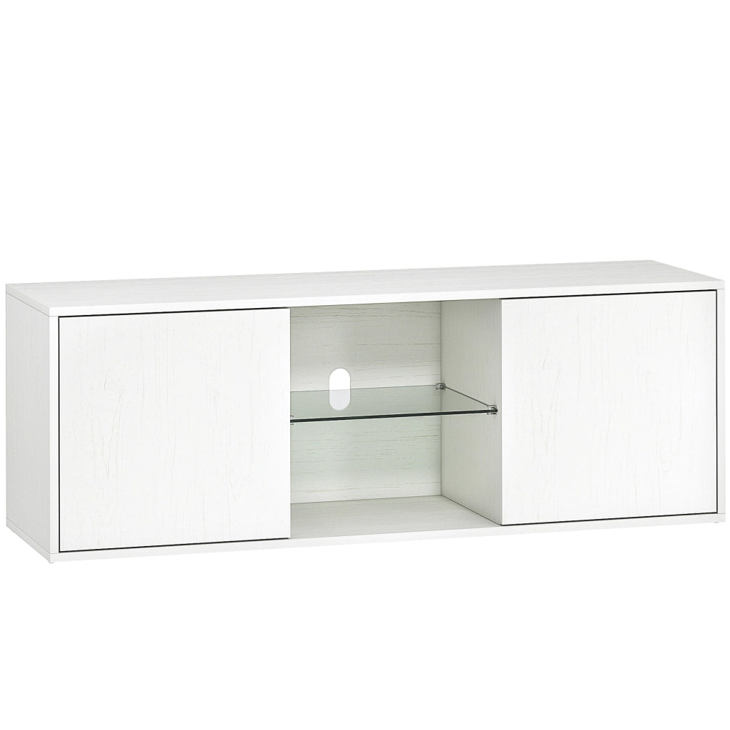 Mobile Porta TV fino a 55" Sospeso o a Terra Ante Soft Close Foro Passacavi e Ripiano in Vetro Bianco