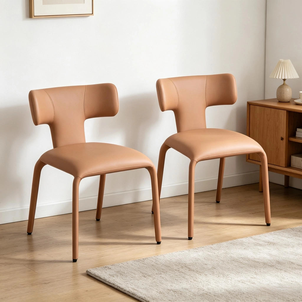 SEDIA con schienale curvo 53x53x78 cm Similpelle Marrone Chiaro Set da 2 pezzi