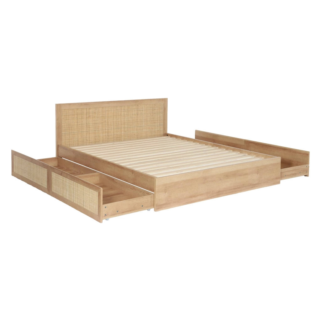 Letto bohemien con rete a doghe e testiera 160x200cm + 4 cassetti,