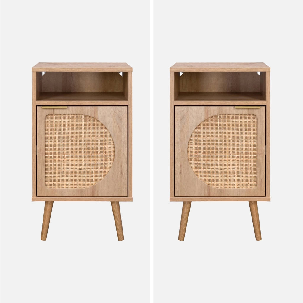 Set 2 comodini, decoro in legno, canalina arrotondata, marrone