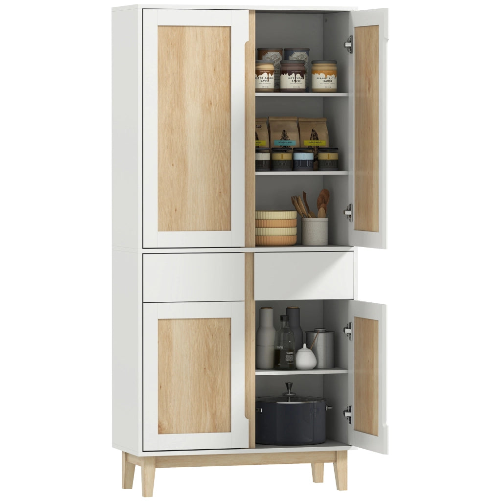 Credenza Cucina con 4 Porte e 2 Cassetti ¨C Zephmum ¨C Bianco Rovere 80x35x170cm