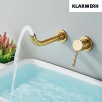 NAVIS |Rubinetto da bagno montaggio a parete in 2 parti oro spazzolato semplice in acciaio inox a parete per bagno|Miscelatore  gastronomico per hotel