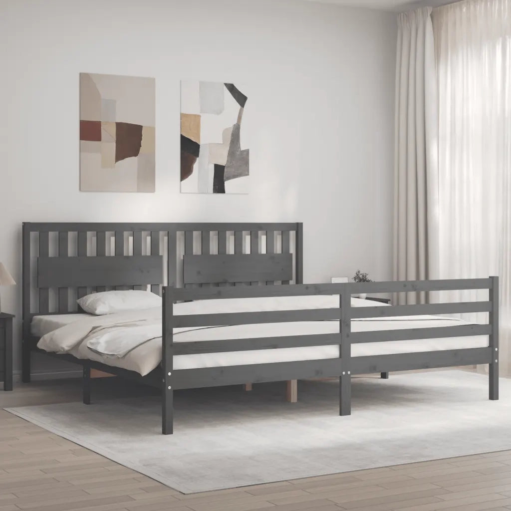 Letto matrimoniale | Letto per adulti | Giroletto con Testiera Grigio 200x200 cm in Legno Massello