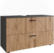Mobiletto per lavabo Irma, Antracite/Artisan, 100.1 x 60.6 cm con 2 cassetti, adatto per lavabi standard con foro per sifone