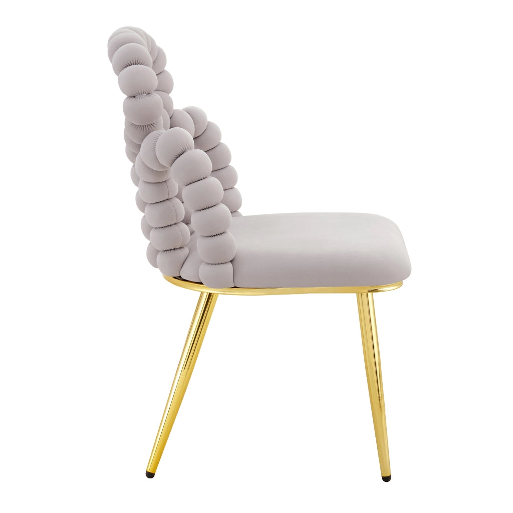 Set di 2 sedie da pranzo in velluto grigio chiaro con schienale open-back decorativo e gambe in metallo dorato