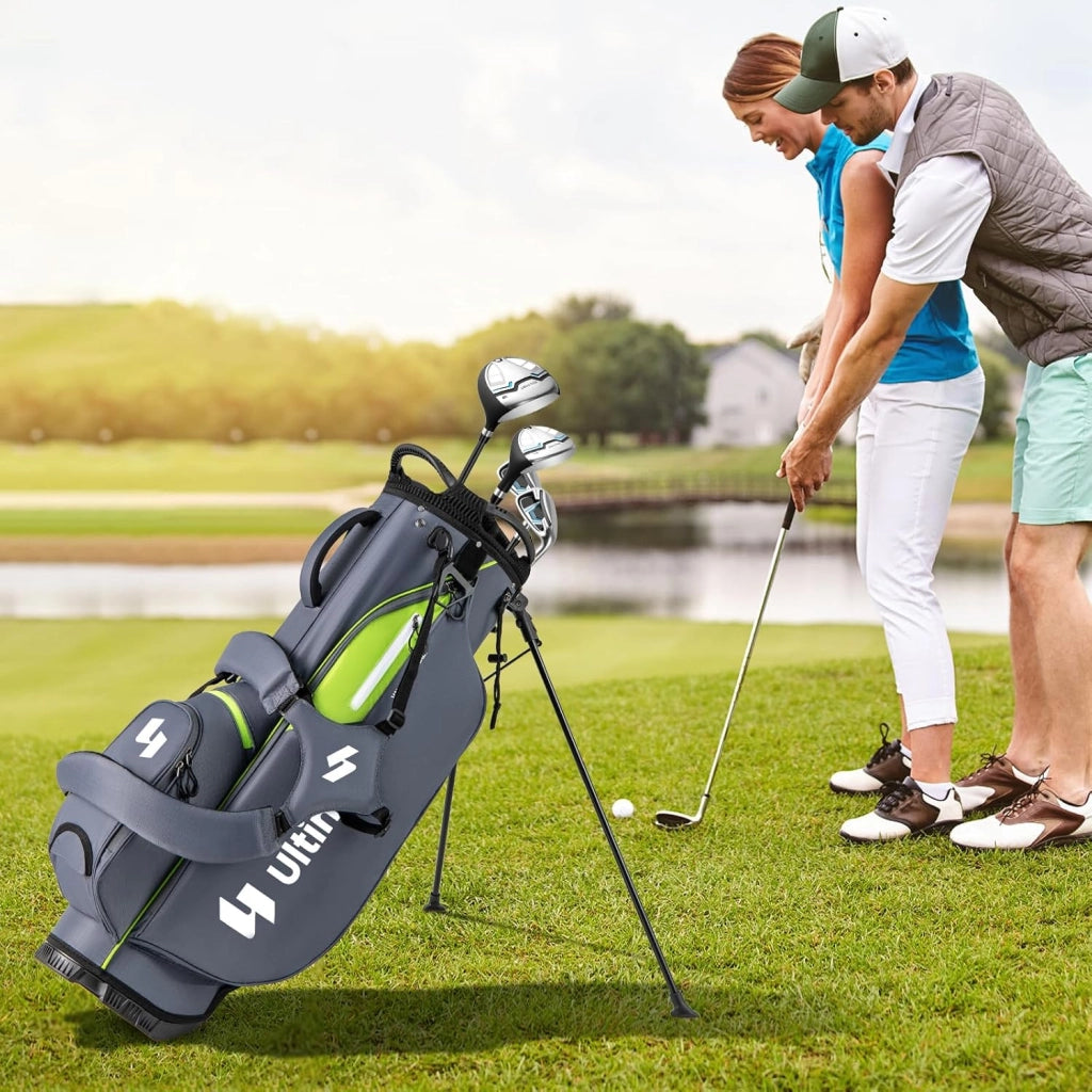 Borsa da Golf con Divisori Superiori a 8 Vie & 5 Tasche con Cerniera, Tracolla Regolabile a Doppia Spalla, Cappuccio Antipioggia e Portombrelli, Sacca da Golf per Donna e Uomo