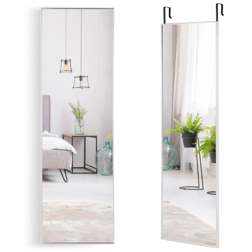 Specchio sopra la porta con cornice in alluminio vetro antigraffio, Specchio da appendere o da parete Argento