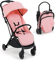 Passeggino Leggero Pieghevole per Bambini, Passeggiono Compatto con Schienale e Cappotta Regolabile, Cinture di Sicurezza a 5 Punti, Ruote con Freno, Fino a 15 kg (Rosa)