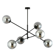 Lampadario 6 Luci Yama In Acciao Nero Con Bracci Regolabili E Vetro Fumè