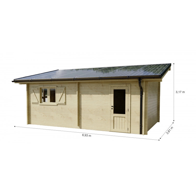 Casetta da giardino in legno di abete massello 570x349 cm con fotovoltaico  Spessore 42 mm  6 kWp con 12 pannelli solari  LB5937.02A Foresta