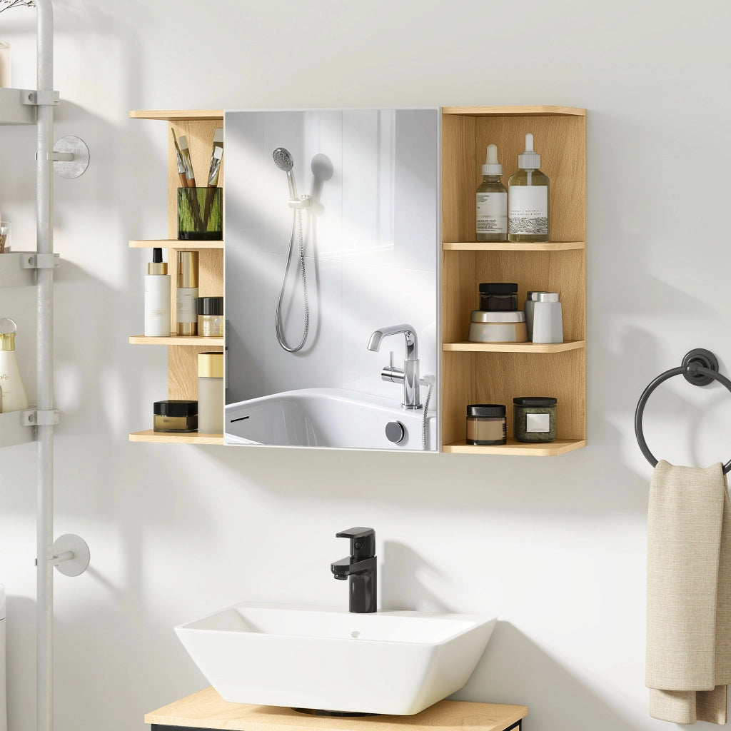Specchiera Bagno con Armadietto a 2 Ripiani e 6 Vani Aperti. 80x20x59 cm. Legno