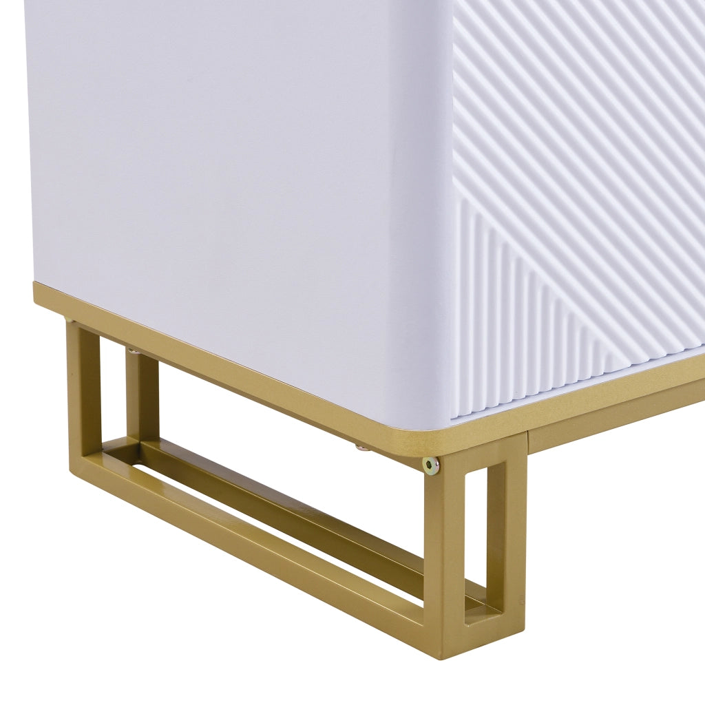 OKWISH Mobile TV con 4 Ante, Passacavi e Vano Aperto, Motivo Geometrico, per Soggiorno, MDF, Bianco, 160×37,5×48 cm
