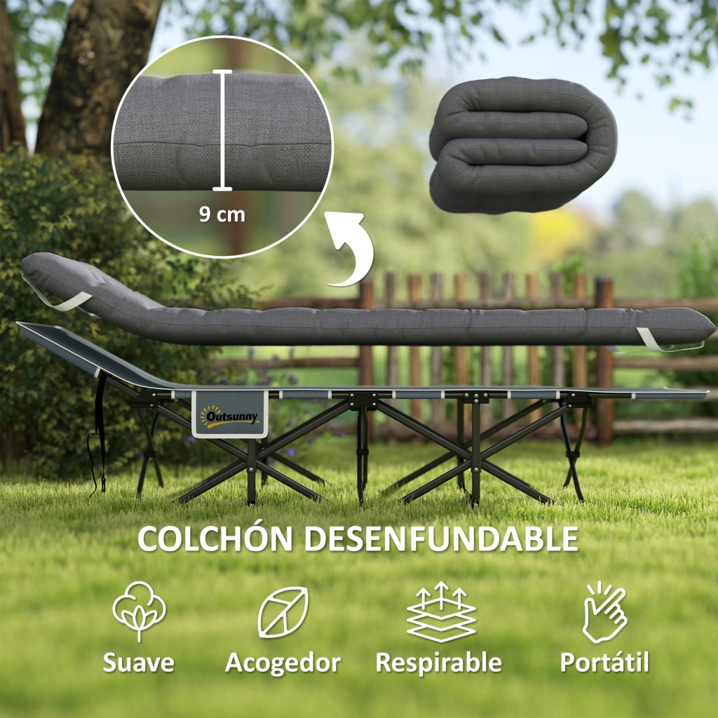 Letto da campeggio pieghevole ¨C Xylo ¨C con materasso, grigio scuro, 186x68x37 cm
