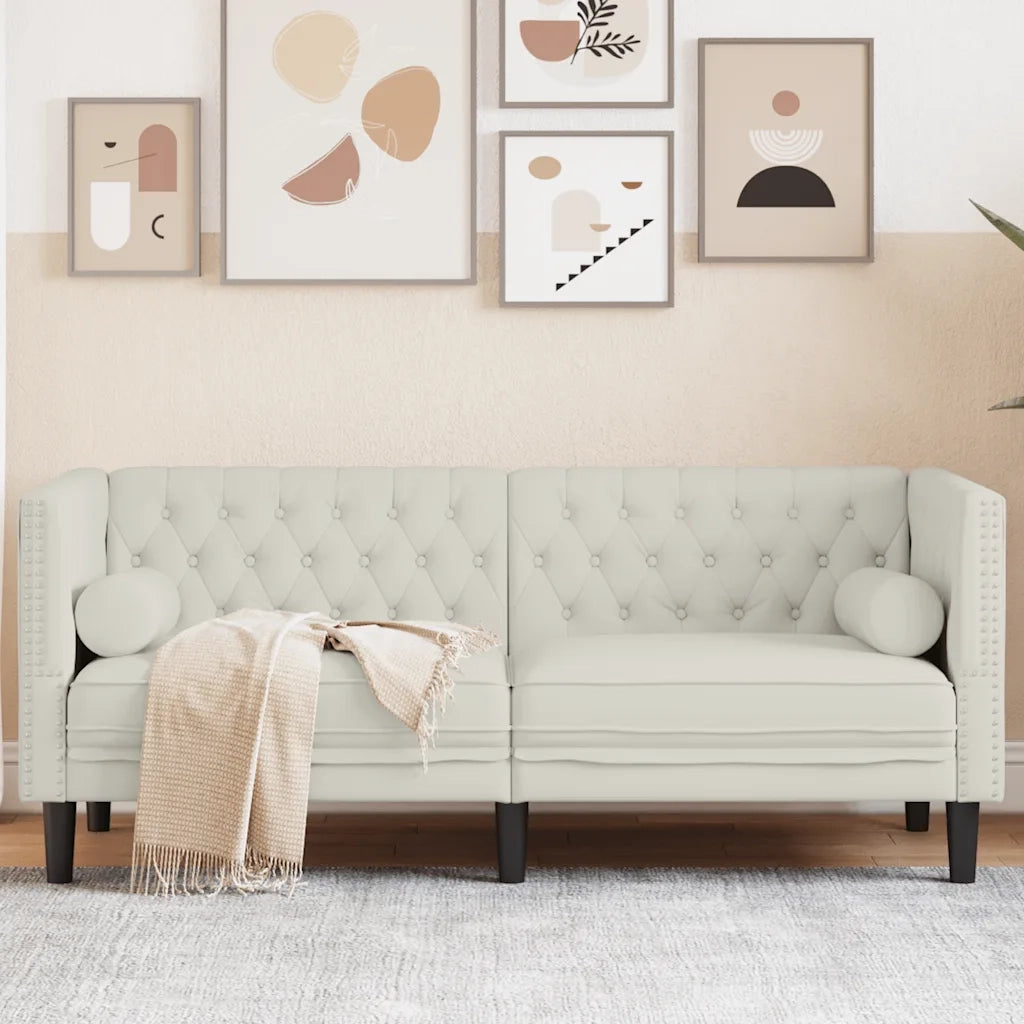 Divano Chesterfield con Rinforzi 2 Posti Crema in Velluto