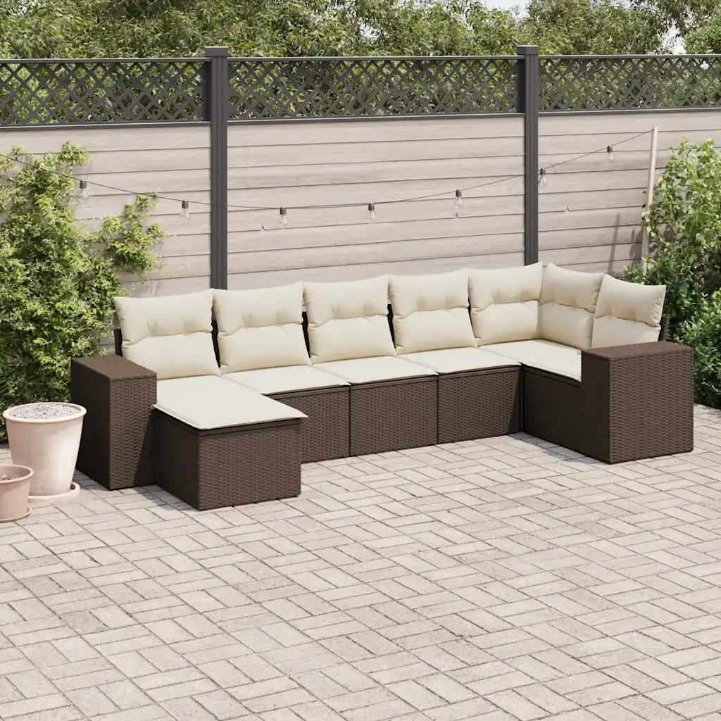 Set Divani da Giardino 7 pz con Cuscini Marrone in Polyrattan 3222882