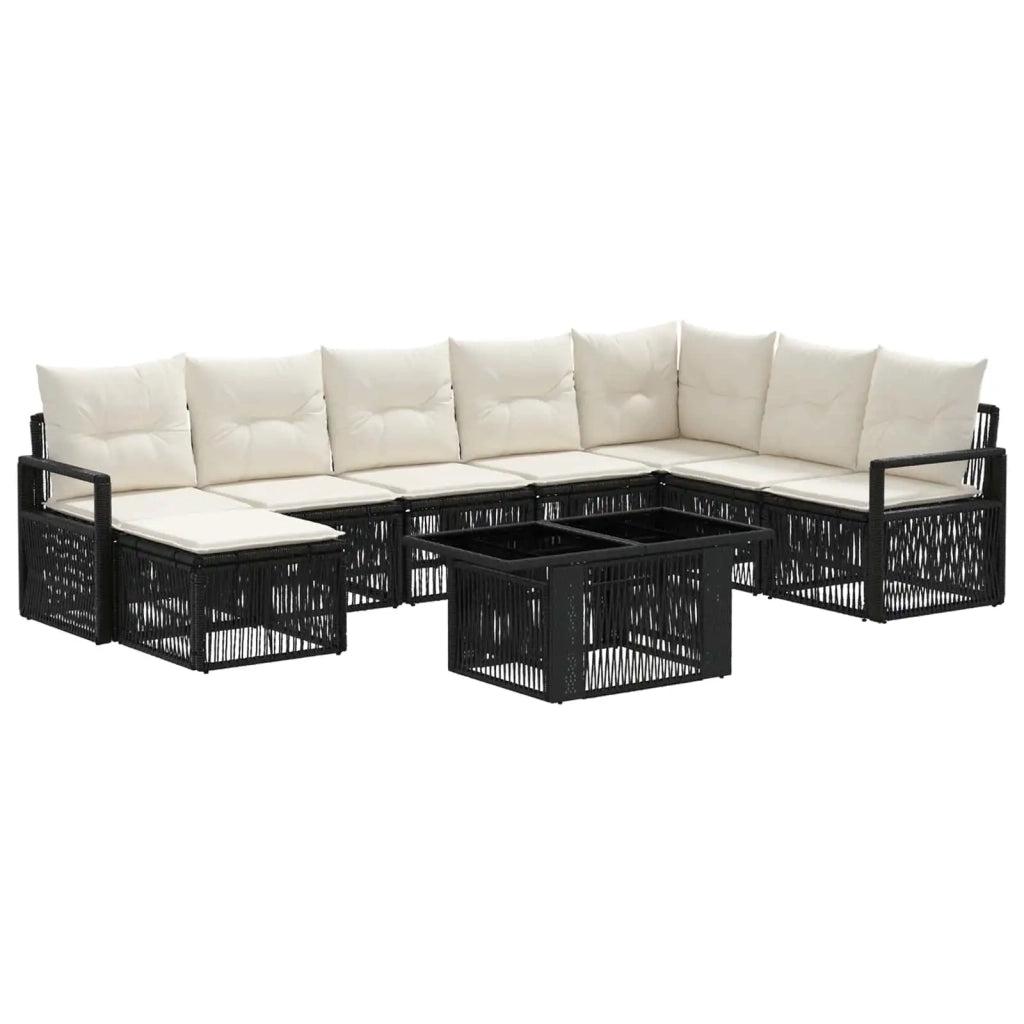 Set Divano da Giardino 9 pz Nero e Bianco Crema polyrattan 3437140