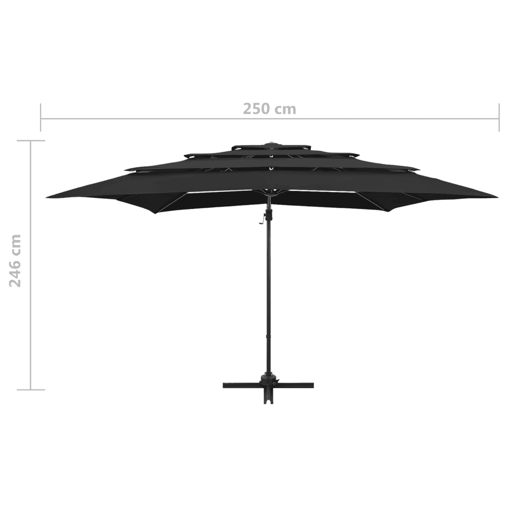 Ombrellone a Sbalzo a 4 Livelli-Ombrello da giardino Palo Alluminio 250x250 cm Nero