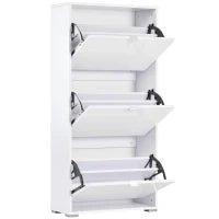 Mobile a Scarpe Armadio a scarpe 3 ante ribaltabili 3 scomparti in legno 60L x 26P x 124A cm Bianco laccato