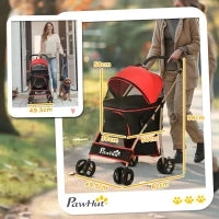 Passeggino per Cani Convertibile con 2 Guinzagli e Cuscino, in Acciaio e Poliestere, 82x49.5x98 cm, Rosso e Nero