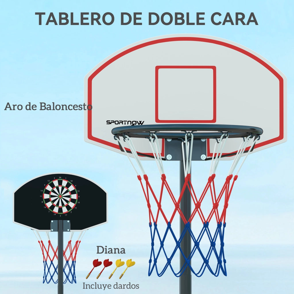Canasta da Basket con Tavolo da Dardo Altezza Regolabile ¨C zephmum ¨C Nero 74x55x210-247 cm