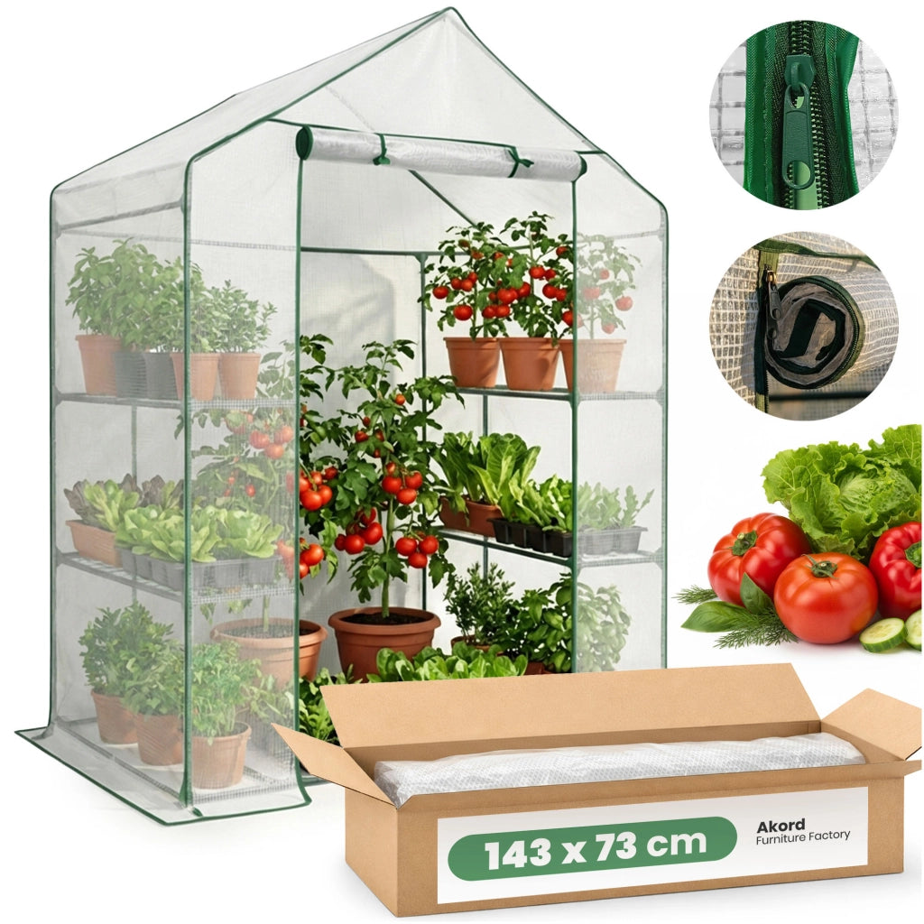 Mini serra da giardino a casetta con struttura in metallo e telo in PE con ripiani 1 porta Bianco 143x73x195 cm