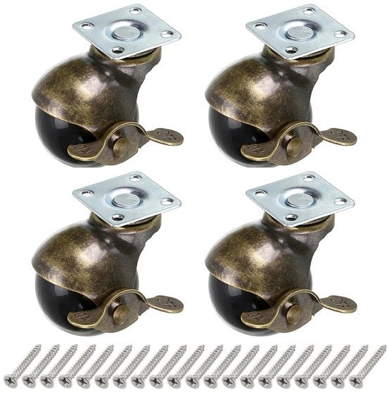 Schiene per mobili, ruote a sfera con freno, ruote di scorrimento antiche, per mobili, divano, poltrona, tavolo da salotto, comò, 4 pezzi, 40 mm
