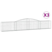 Cestini gabbioni recinzione a gabbia muro di contenimento ad arco 3 pezzi 400 x 30 x 60/80 cm ferro zincato argento 02_0040793