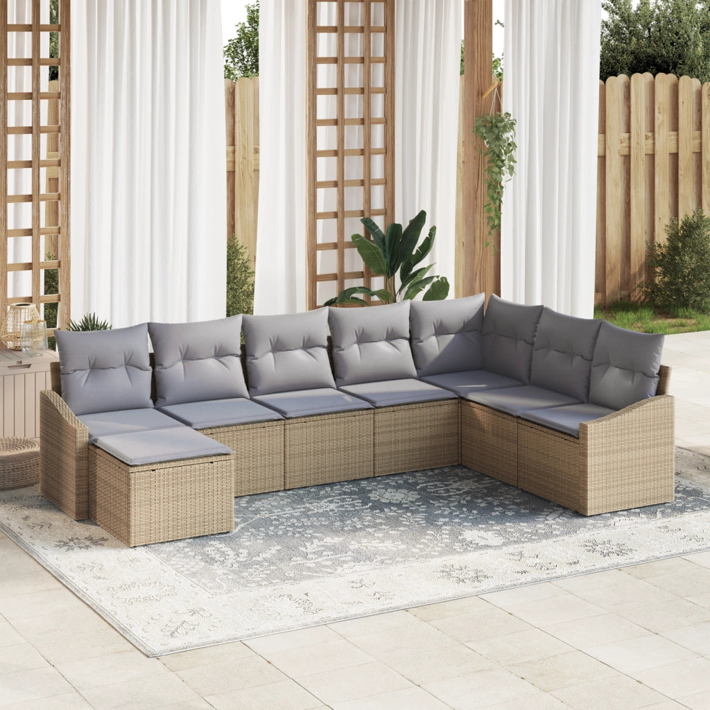 Set di Divani da Giardino da 8 Pezzi con Cuscini Beige in Polyrattan
