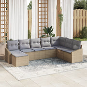 Set di Divani da Giardino da 8 Pezzi con Cuscini Beige in Polyrattan