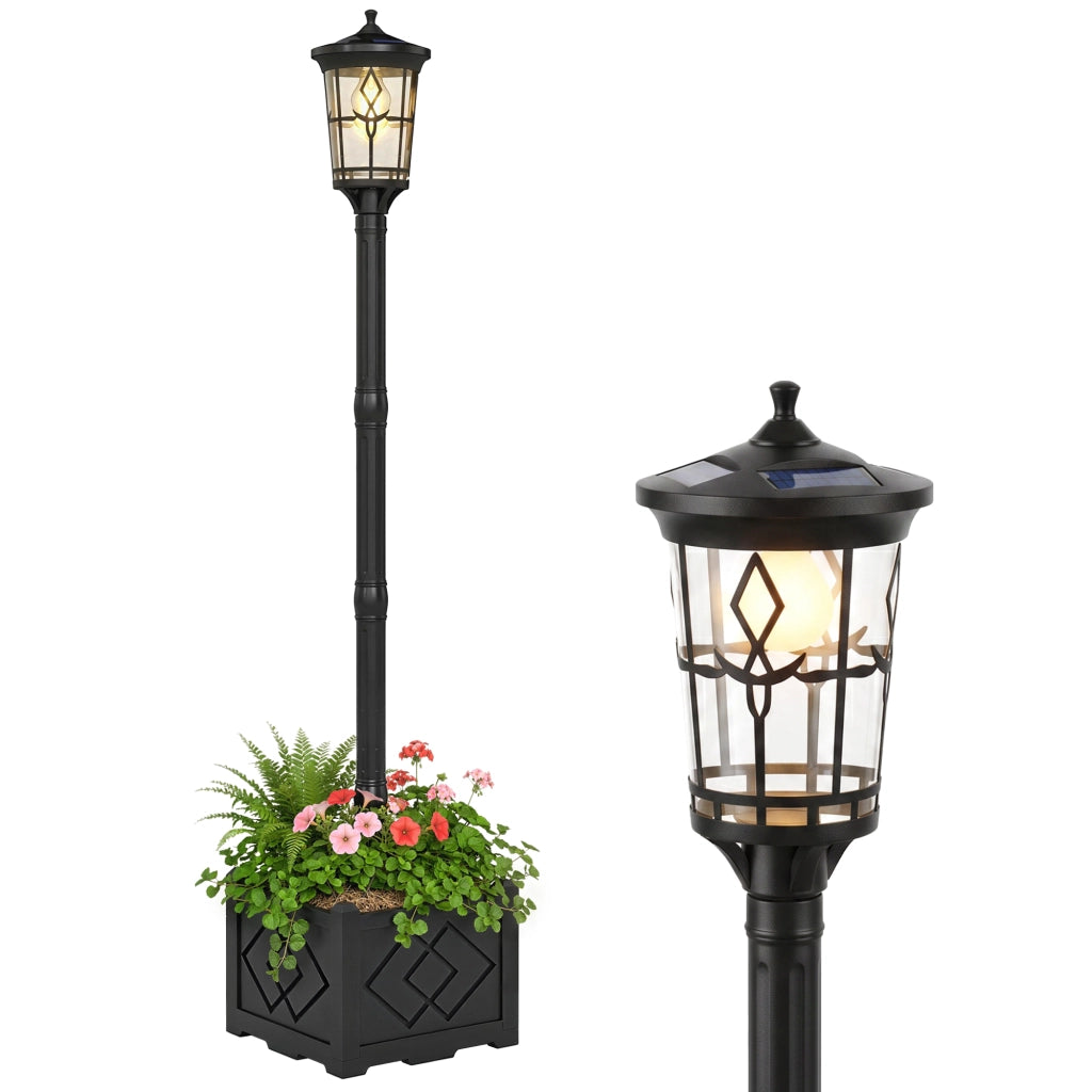 Lampada Solare da Giardino con Vaso ¨C Zephmum ¨C 2 Luci 100/50 lm IP44 Nero