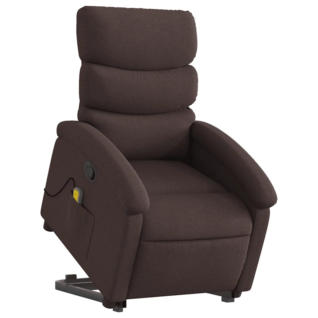 Poltrona Alzapersona Massaggi Reclinabile Marrone Scuro Tessuto 3203995