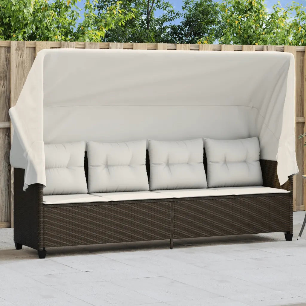 Lettino Prendisole | Sdraio da giardino | Lettino da sole con Baldacchino e Cuscini Marrone?Polyrattan