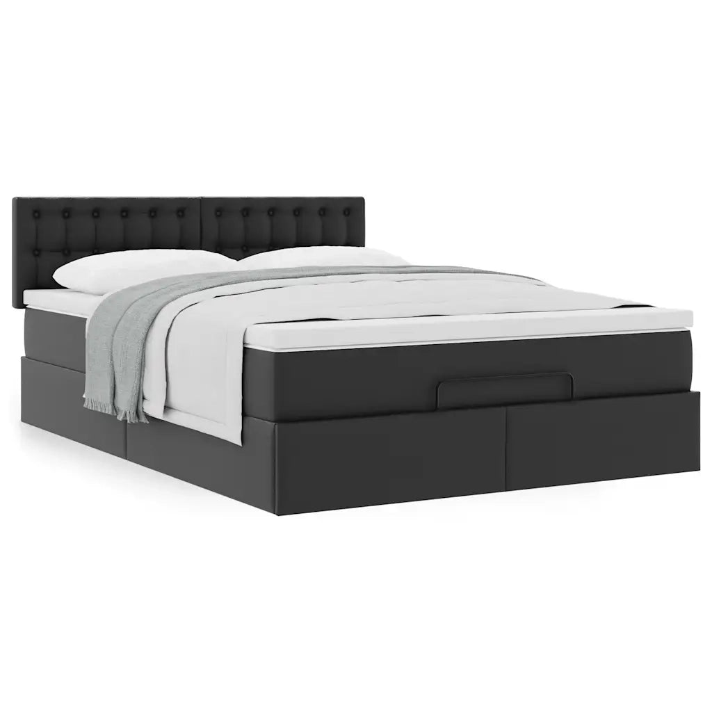 Struttura Letto Pouf con Materasso Nero 140x190 cm Similpelle 3311303