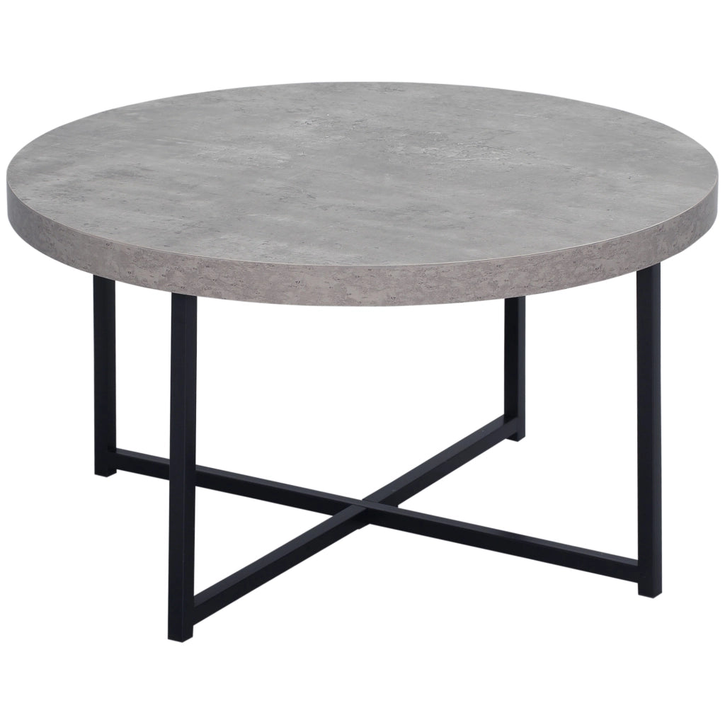 Tavolino da caff¨¨ rotondo effetto cemento in legno e metallo ¨C zephmum ¨C ?80x45 cm