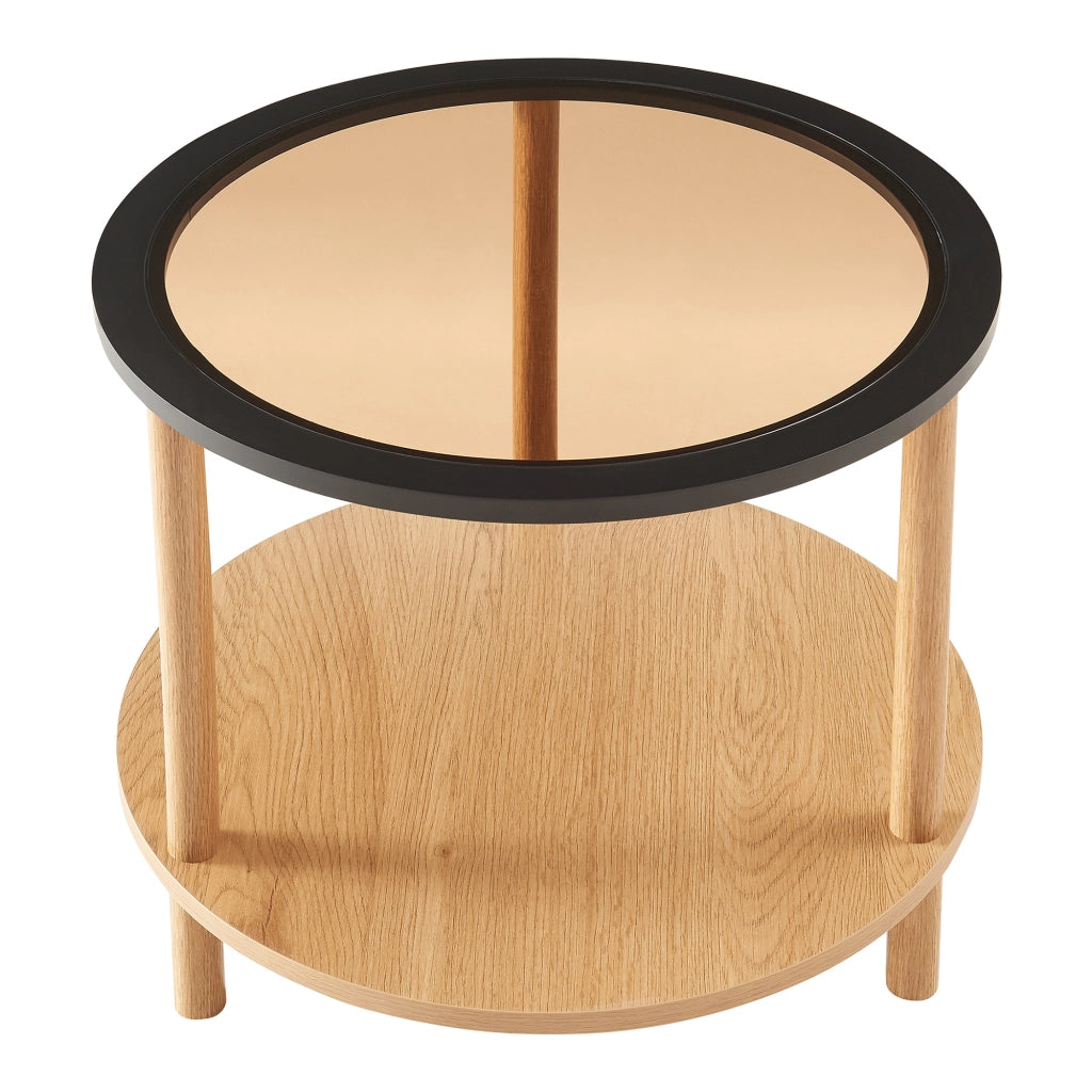 Tavolino Rotondo Latama a Piano in Vetro Fumé Bronzo - Naturale/Nero [en.casa]