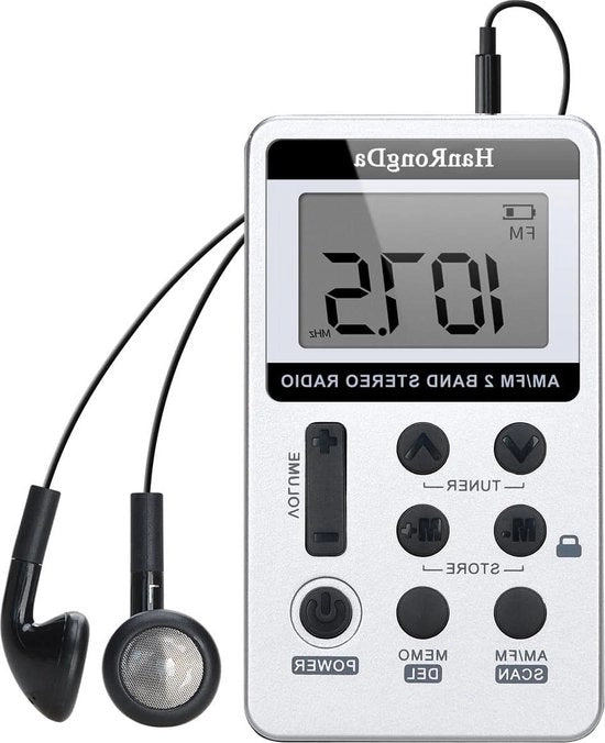 Radio Portatile AM-FM con Batteria Ricaricabile e Altoparlante per Cuffie - Bianco