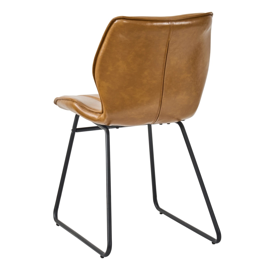 Sedie da Pranzo Set 2 Pezzi Imbottite ¨C MINIMAL ¨C Similpelle Cognac con Gambe in Metallo