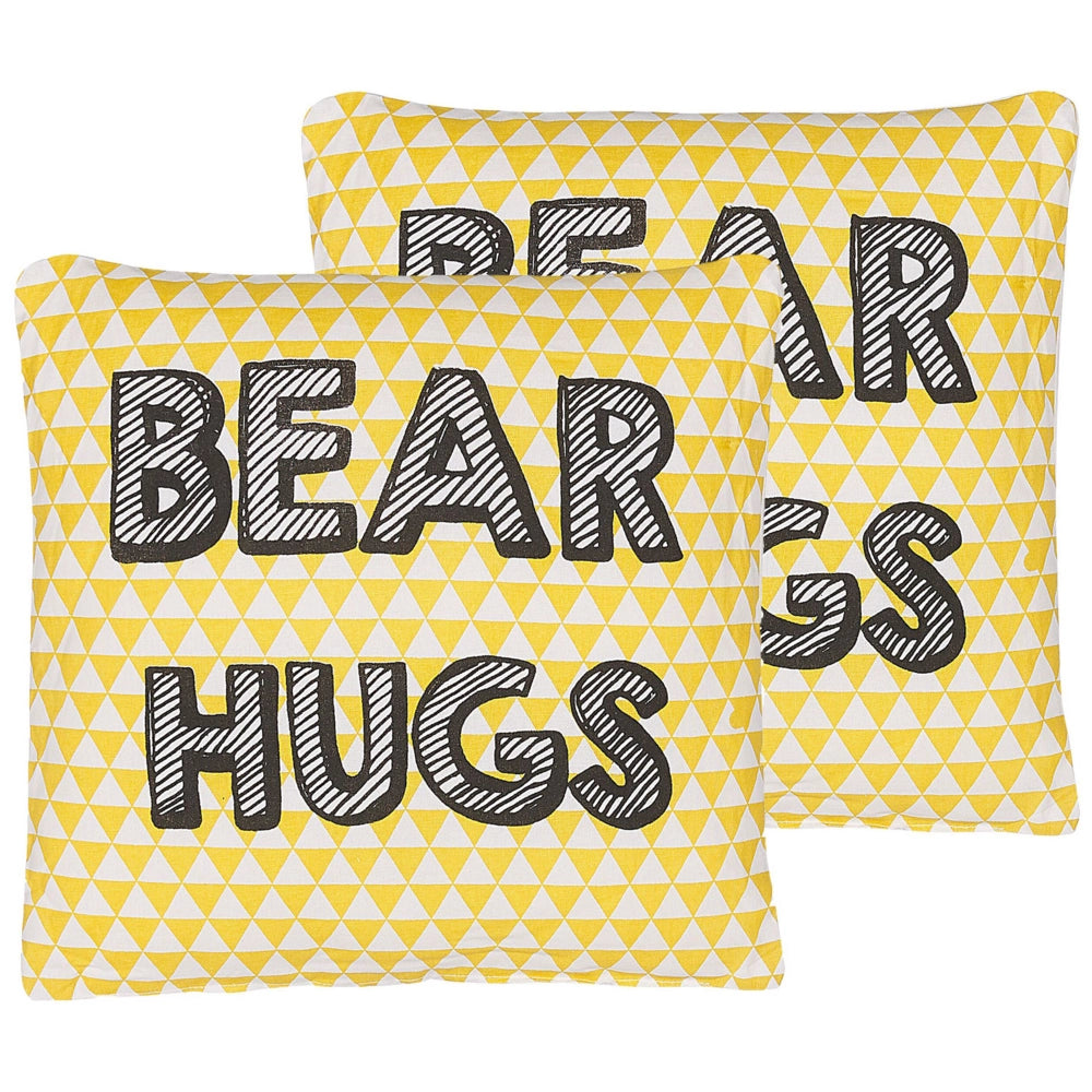 Set di 2 cuscini per bambini in cotone giallo 40 x 40 cm Abbracci dell'orso Stampa a triangolo modello quadrato per la cameretta