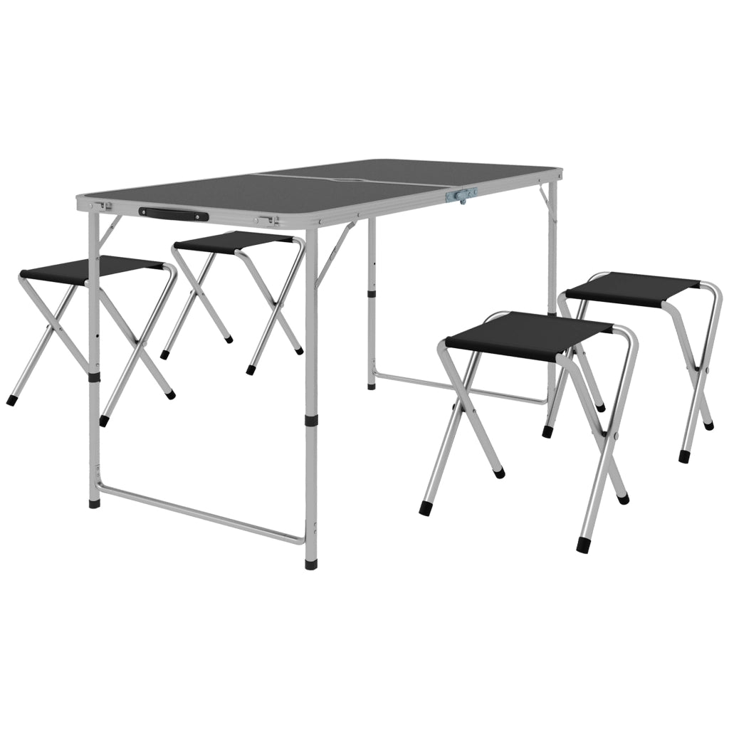 Tavolo da Camping Pieghevole con 4 Sedie ¨C zephmum ¨C Nero 120x60x55-70 cm