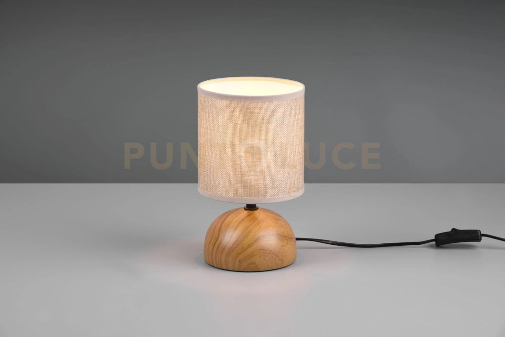 LUCI LAMPADA DA TAVOLO BASE EFFETTO LEGNO MEZZA SFERA PARALUME BEIGE H. 23CM D. 14CM 1 LUCE ATTACCO E14