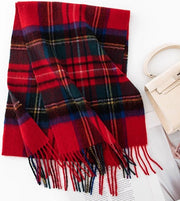 Scialle in Lana 100% - Scialle Plaid per Donna - Scialle Plaid Donna - Scialle Plaid - Scialle Caldo - Scialle in Lana di Cashmere - 160x30cm - Rosso Natale