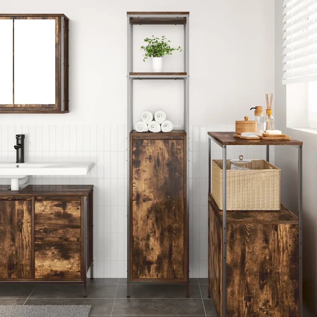 vidaXL Mobile da Bagno con Ripiani Rovere Fumo 36x35x165 cm