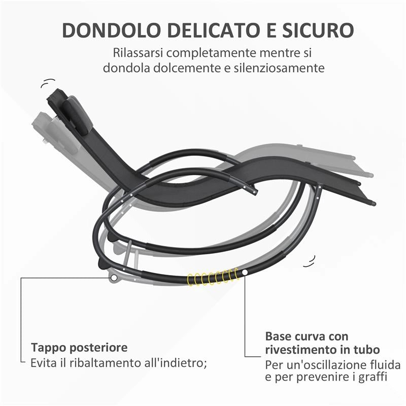 SEDIA SDRAIO A DONDOLO ZERO-GRAVITY DA ESTERNO IMPERMEABILE CON POGGIATESTA, 155X61X88 CM, NERO