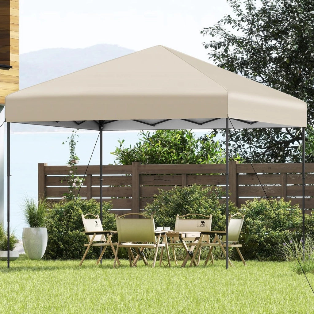 Gazebo Pieghevole Pop-up, Gazebo Esterno Impermeabile con Altezze Regolabili, Borsa Portatile, 8 Picchetti e 4 Corde Antivento, per Feste, Barbecue, Giardino e Spiaggia (Beige, 2,95 x 2,95 m)
