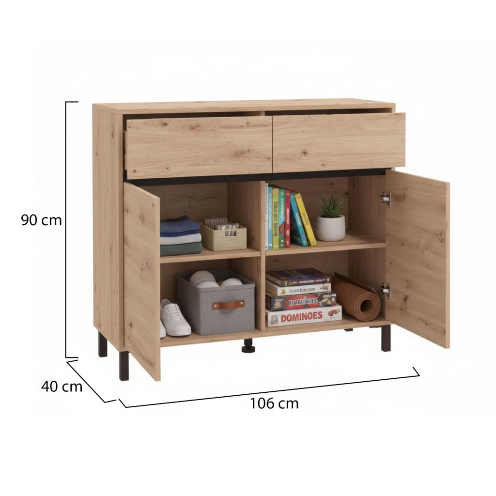 Madia Giarree, Credenza 2 Cassetti, 106x40x90h cm Marrone Rovere Nodi