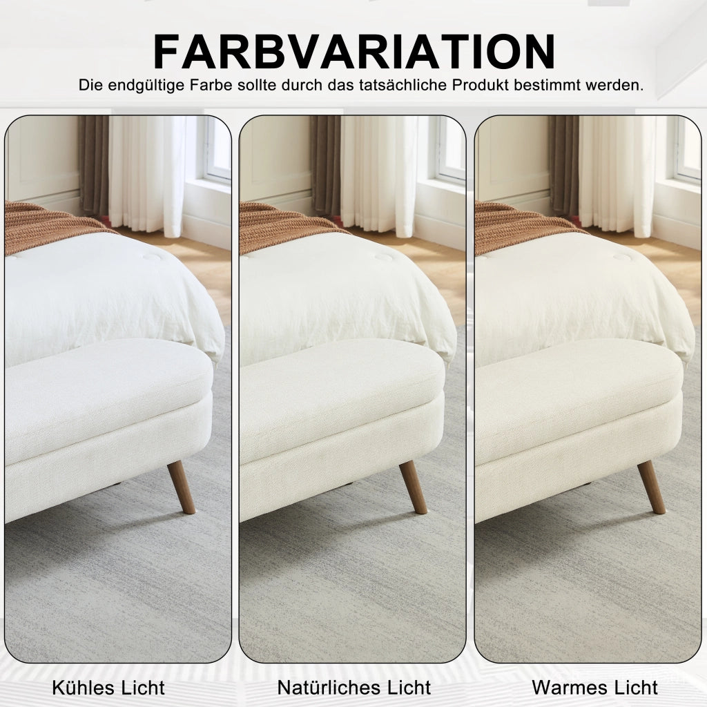 Panca contenitore in chenille con vano portaoggetti e fori di ventilazione, beige, per camera da letto e corridoio, 110 cm