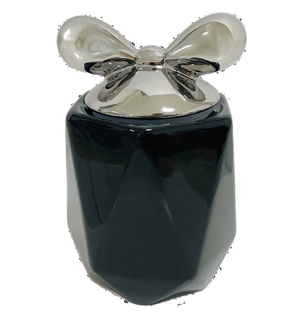 1 Pezzo Barattolo da Cucina in Porcellana con Fiocco Nero e Argento 1100 ml