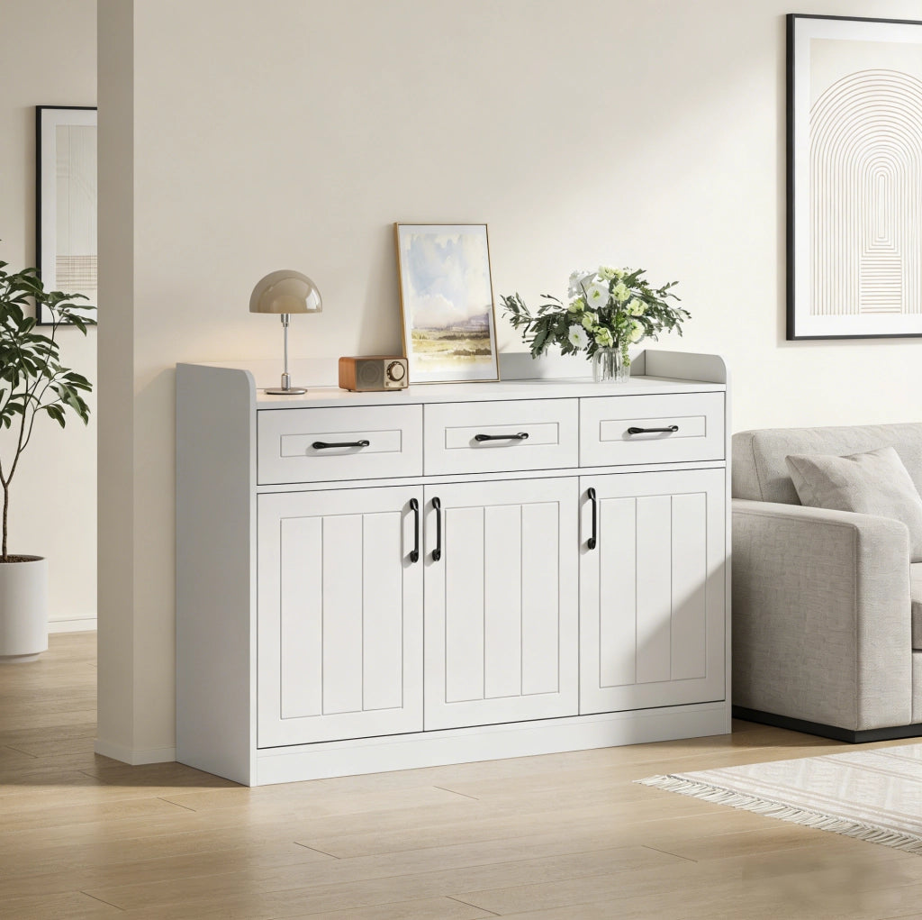 Sideboard bianco 120x35x80 cm con 3 ante e 3 cassetti