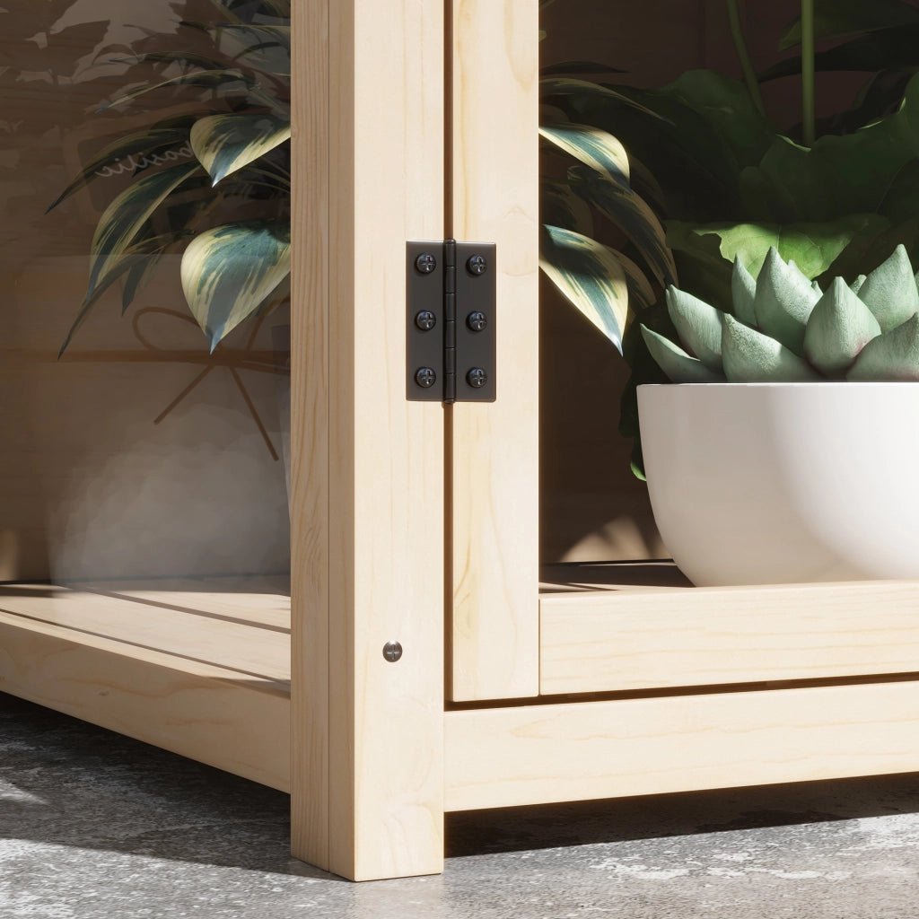 Serra in legno con doppia porta e tetto apribile, 2 livelli, colore naturale, 103x61x95/103 cm